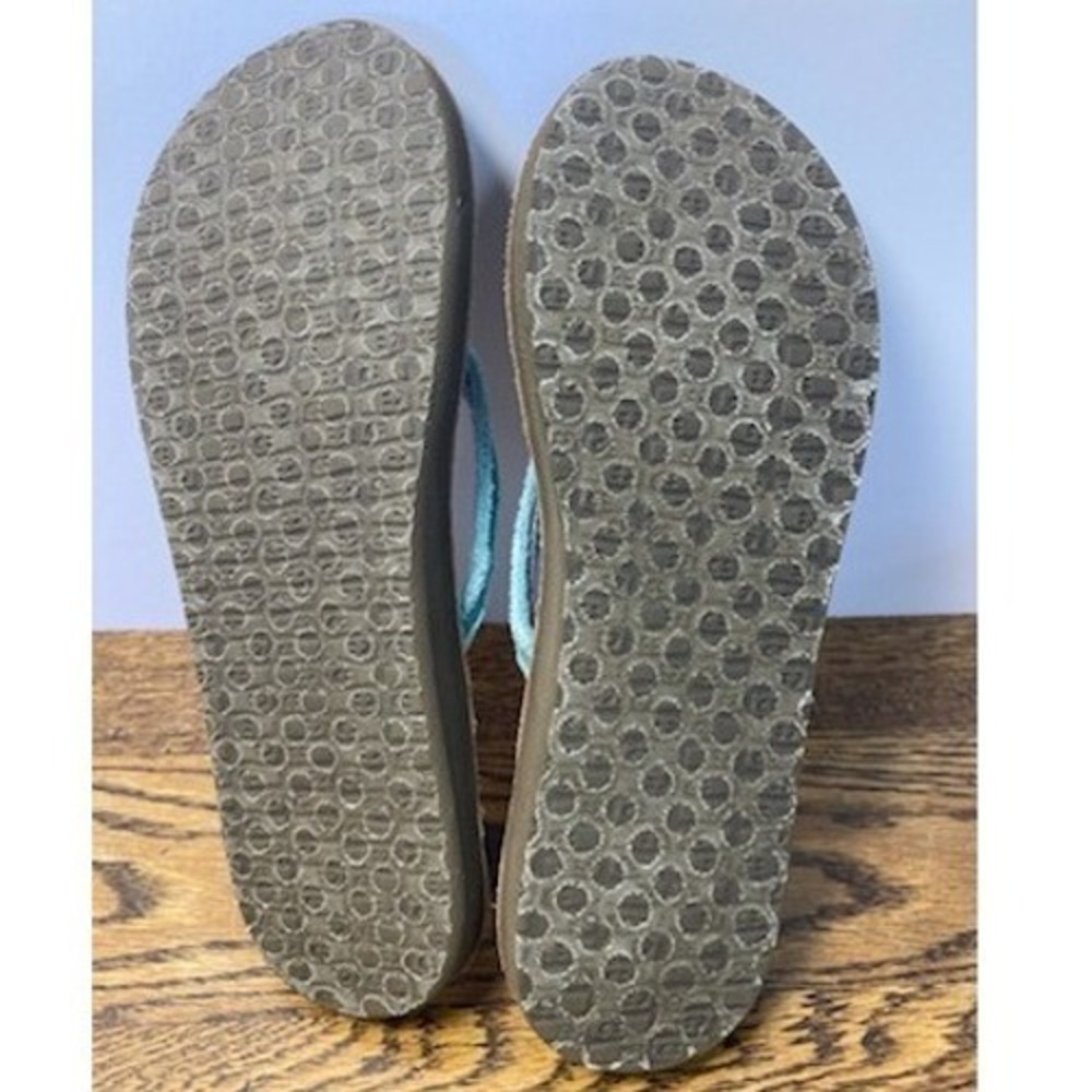 Sanuk Yoga Mat Flip Flops Womens 10 Seafoam Green Frayed Strap Sandals Comfort - Picture 5 of 6